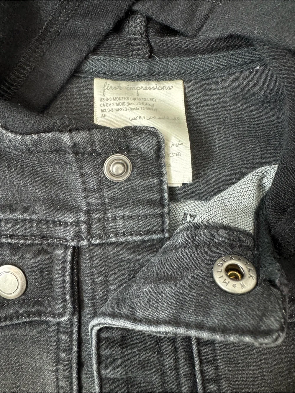 First Impressions Black Hooded Denim Baby Jacket